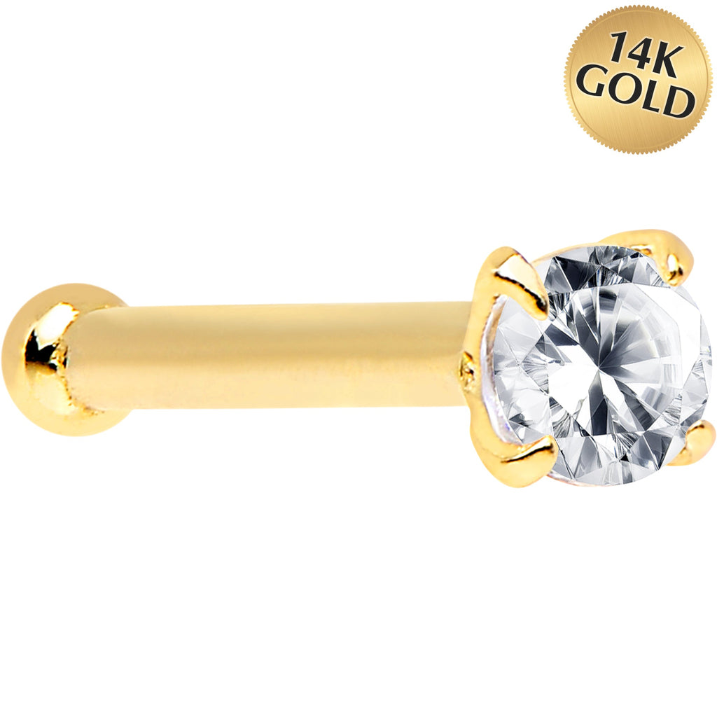 BodyCandy 20G 1/4 14k Solid Yellow Gold Clear 2mm Cubic Zirconia Nose Bone — main product shot