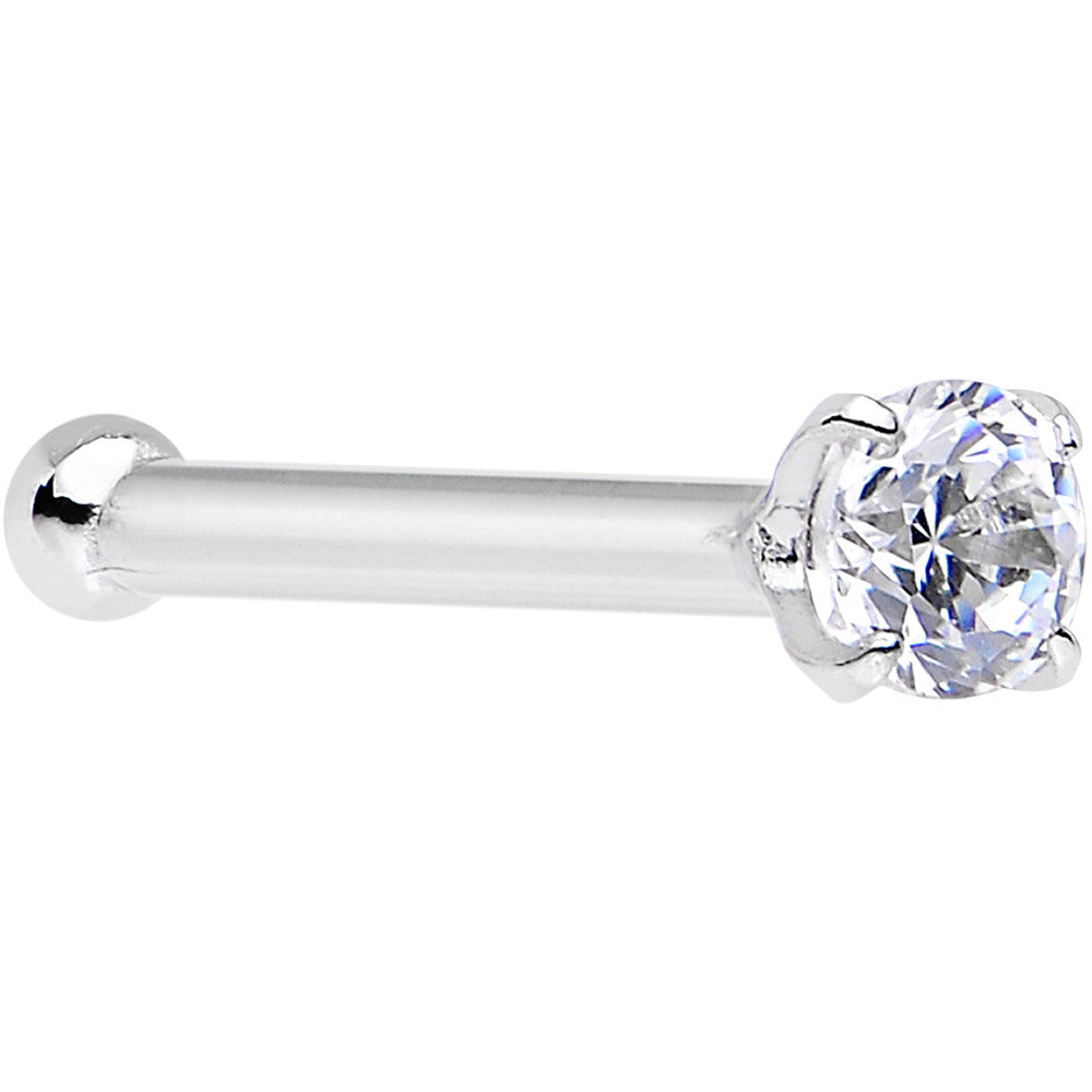 BodyCandy 20G Solid 14K White Gold 2mm Cubic Zirconia Nose Stud Ring — detail close-up