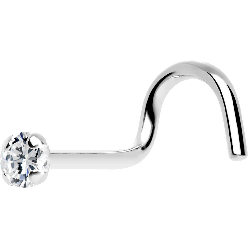 BodyCandy Solid 14K White Gold 2mm Cubic Zirconia SOLITAIRE Nose Ring — detail close-up