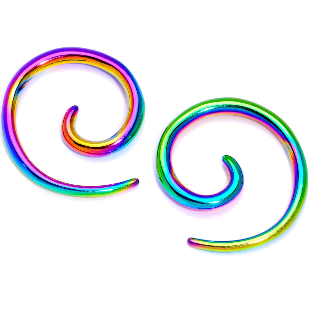 BodyCandy Rainbow Anodized Titanium Micro Spiral Taper Set 12G to 8G — main product shot