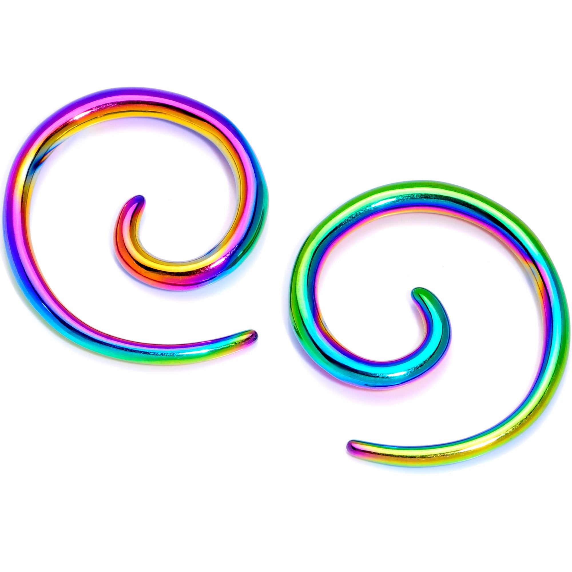 BodyCandy Rainbow Anodized Titanium Micro Spiral Taper Set 12G to 8G — main product shot