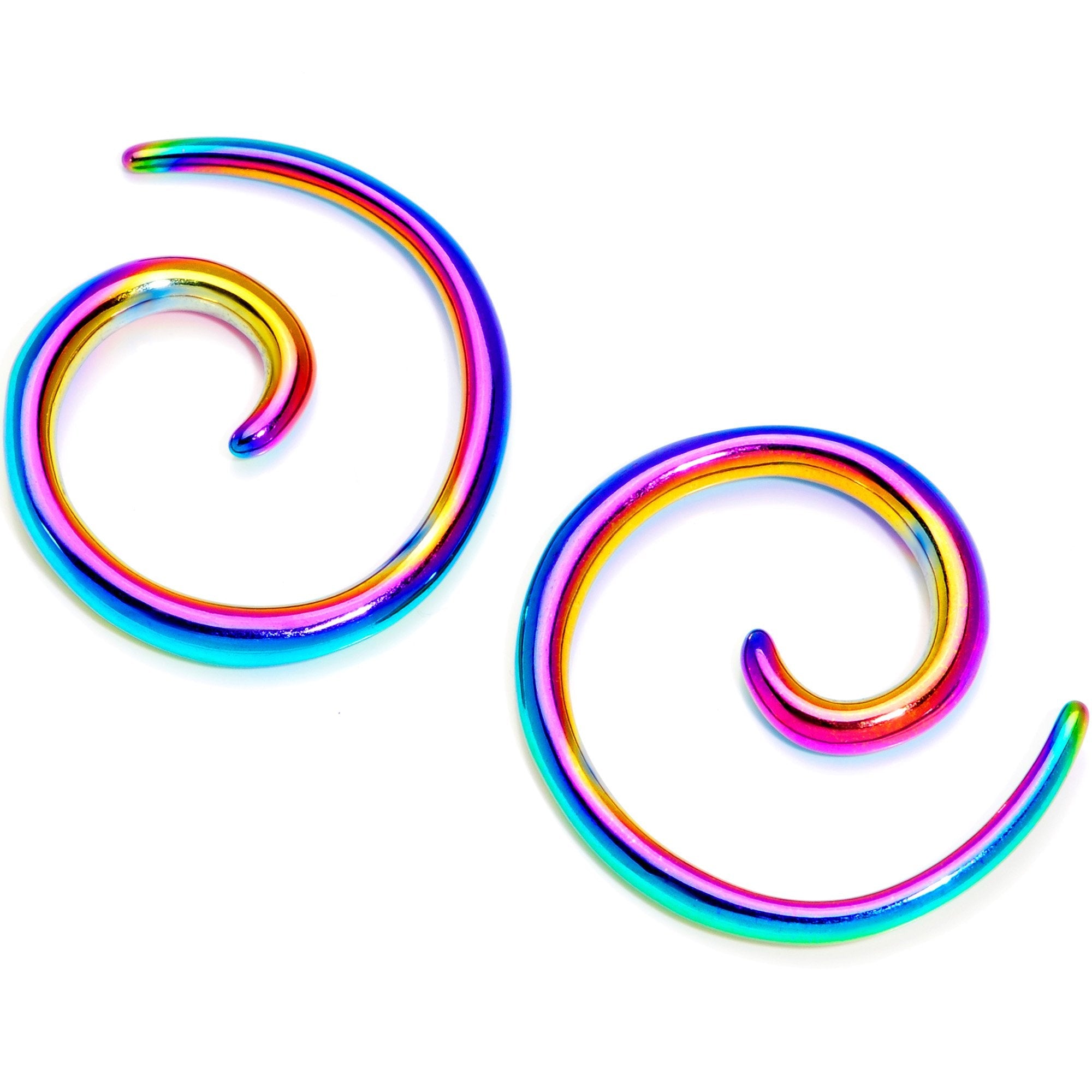 BodyCandy Rainbow Anodized Titanium Micro Spiral Taper Set 12G to 8G — detail close-up