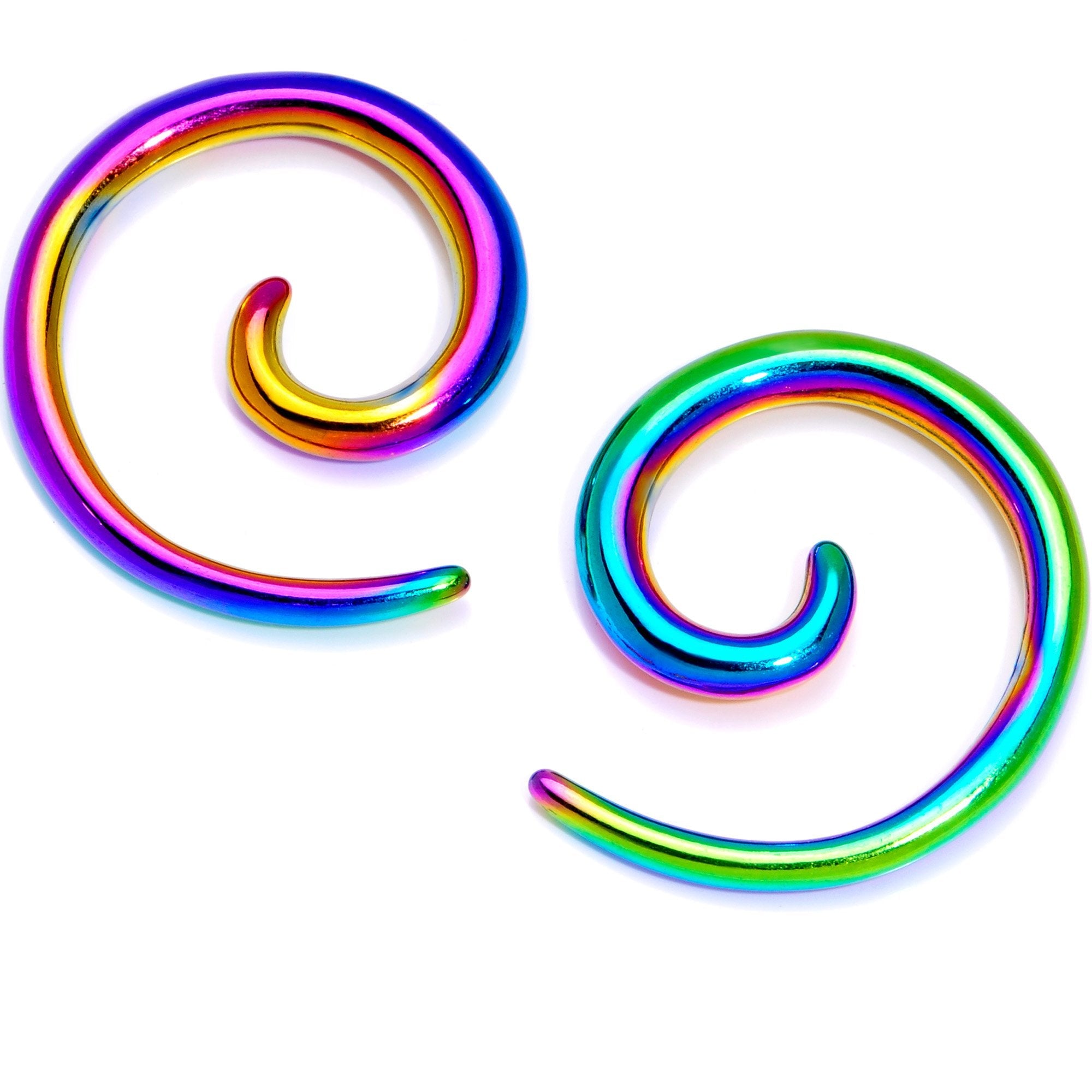 BodyCandy Rainbow Anodized Titanium Micro Spiral Taper Set 12G to 8G — side view