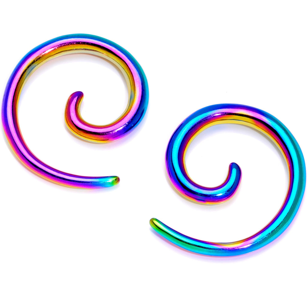 BodyCandy Rainbow Anodized Titanium Micro Spiral Taper Set 12G to 8G — back view