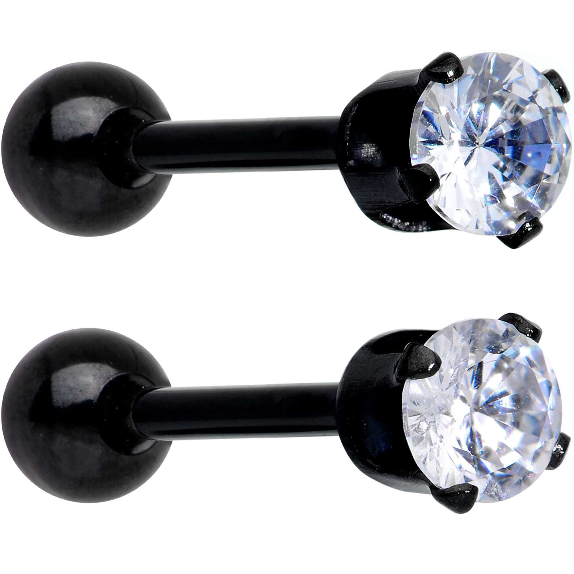BodyCandy 16G 3/8 Clear Gem Black Anodized Titanium Cartilage Tragus Earring 2 Pack Set — main product shot