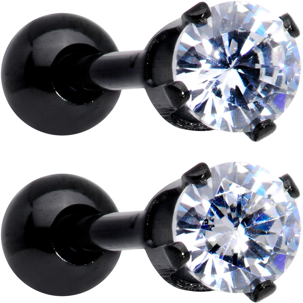 BodyCandy 16G 3/8 Clear Gem Black Anodized Titanium Cartilage Tragus Earring 2 Pack Set — detail and construction