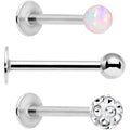 BodyCandy 16G 3/8 White Faux Opal Ball Labret Monroe Tragus 3 Pack Set — main product shot