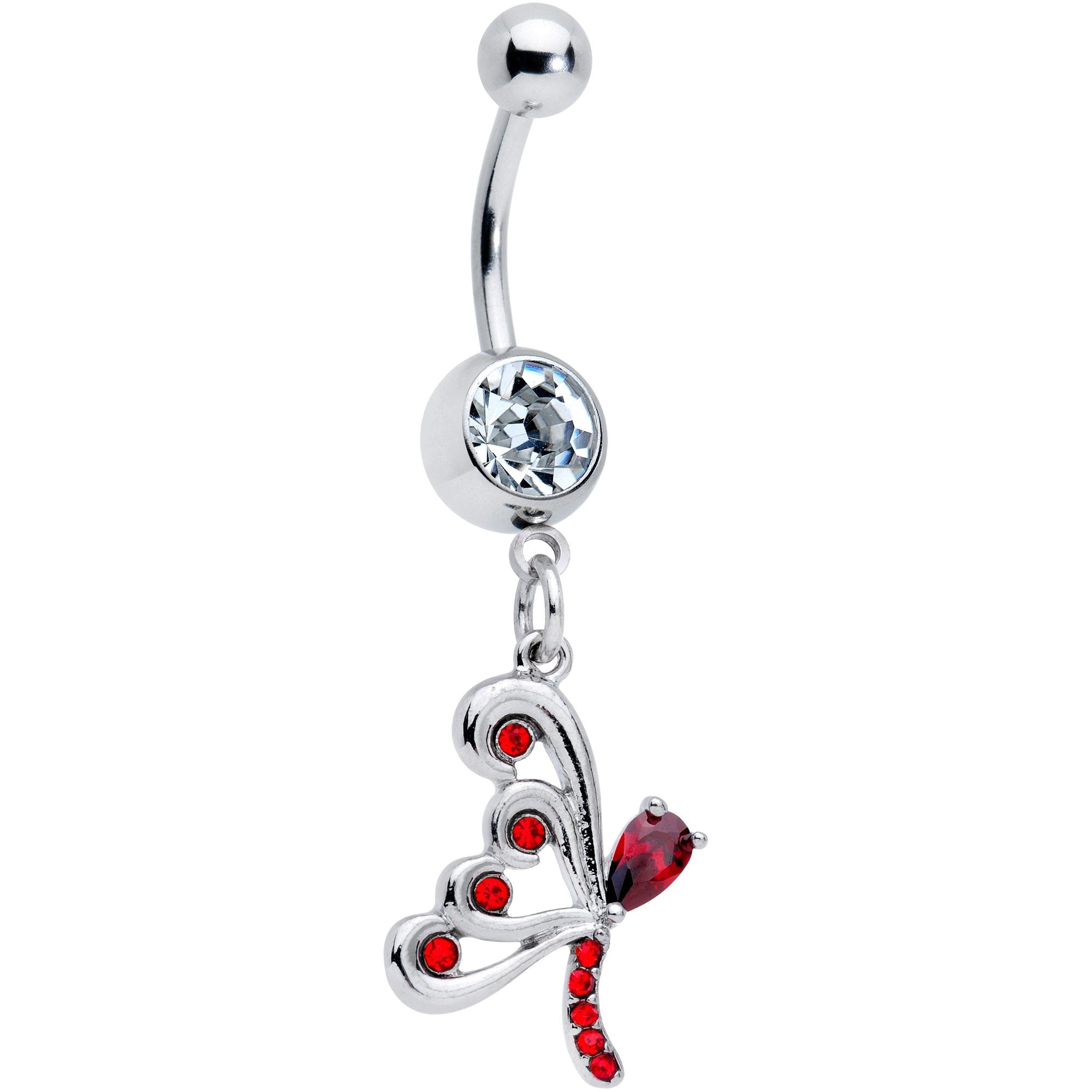 BodyCandy Clear Red CZ Gem Dragonfly Wings Dangle Belly Ring — main product shot