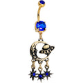 BodyCandy Blue CZ Gem Gold PVD UFO Dreamcatcher Dangle Belly Ring — main product shot