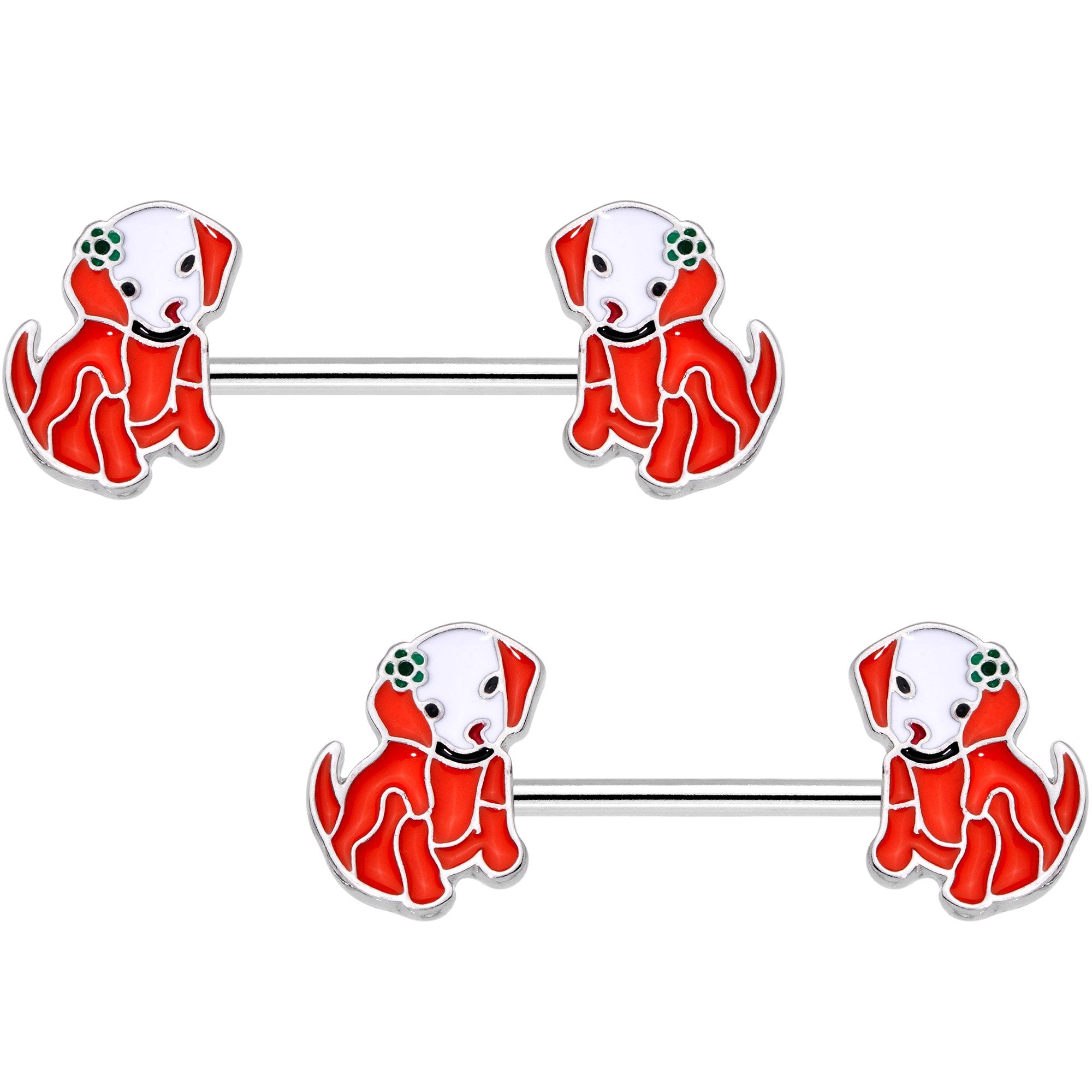 BodyCandy 14G 9/16 Red Puppy Parade Barbell Nipple Ring Set — main product shot