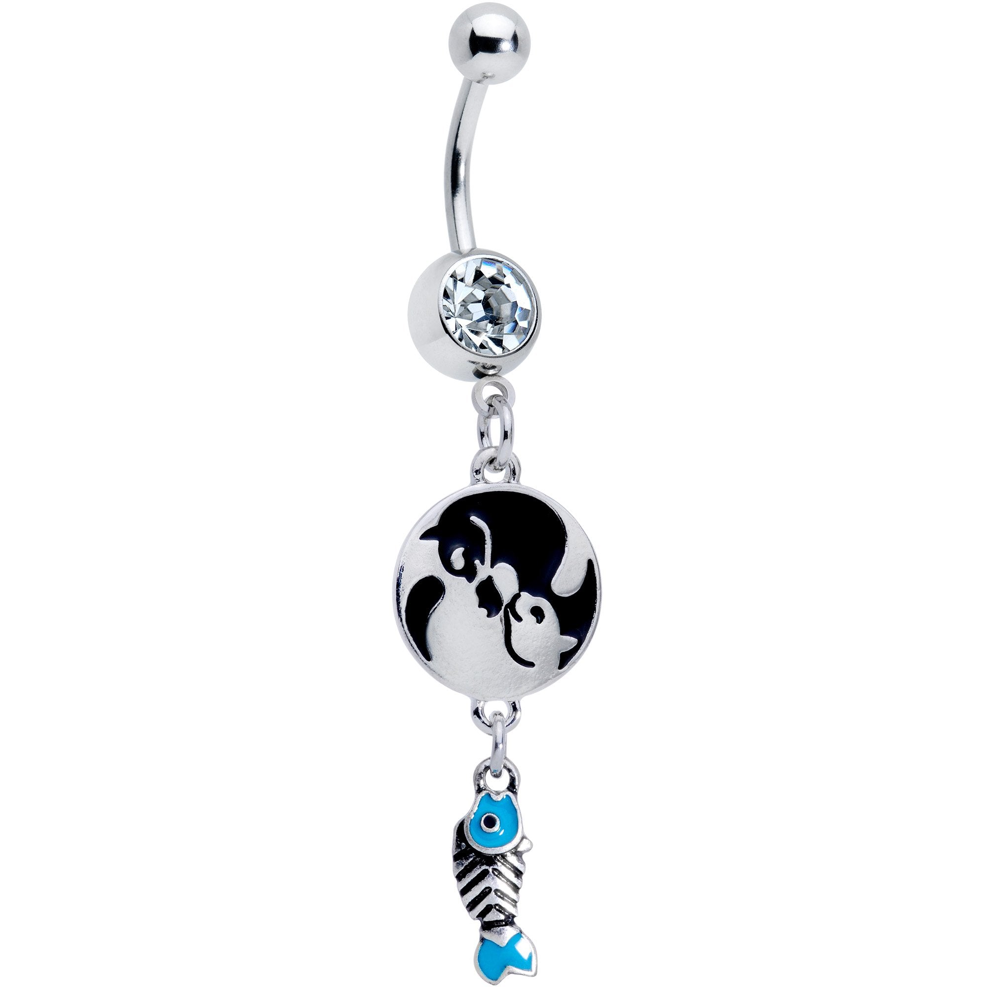 BodyCandy Yin Yang Cat Life Blue Fish Dangle Belly Ring — main product shot