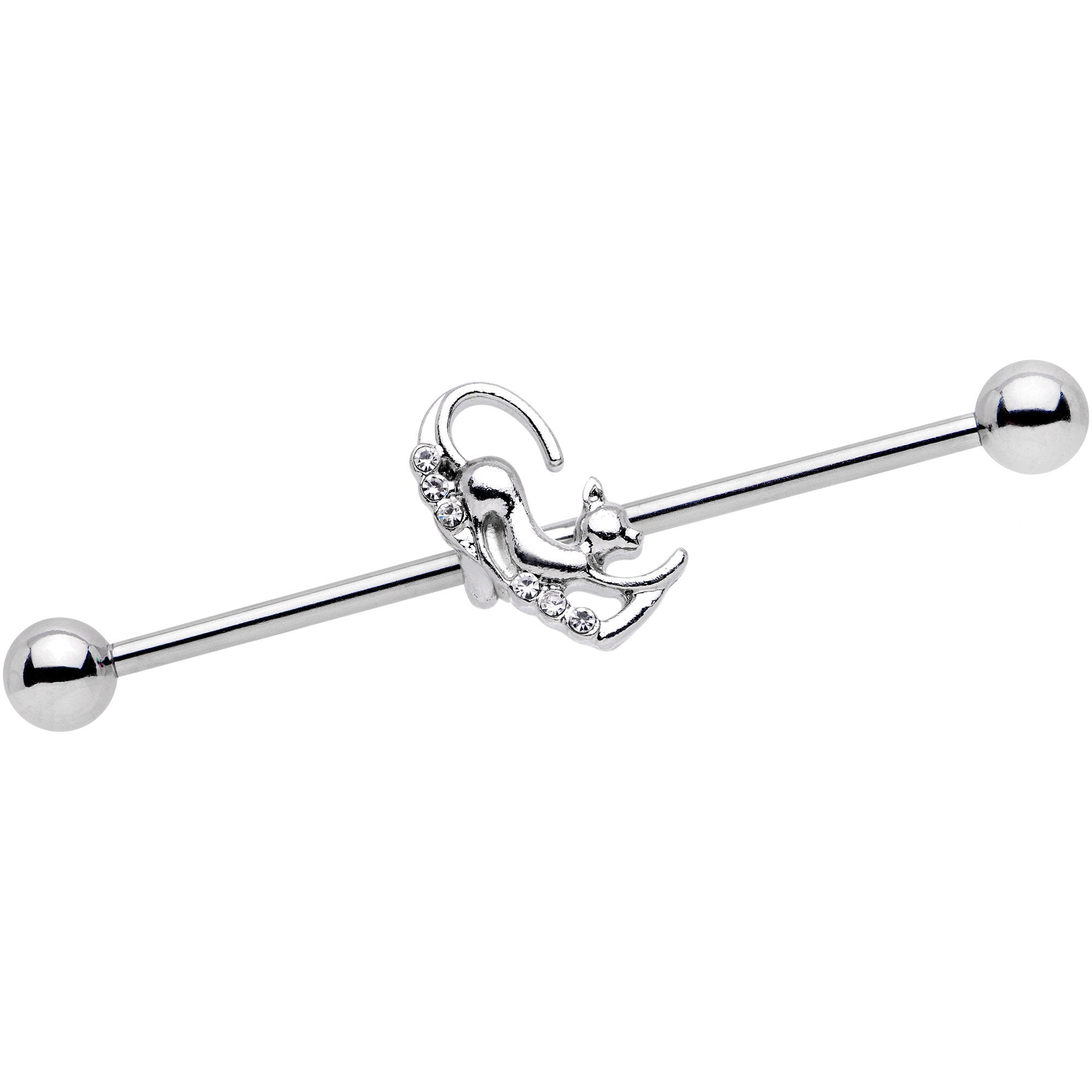 BodyCandy 14G Clear Gem Half Heart Kitten Industrial Barbell 38mm — main product shot