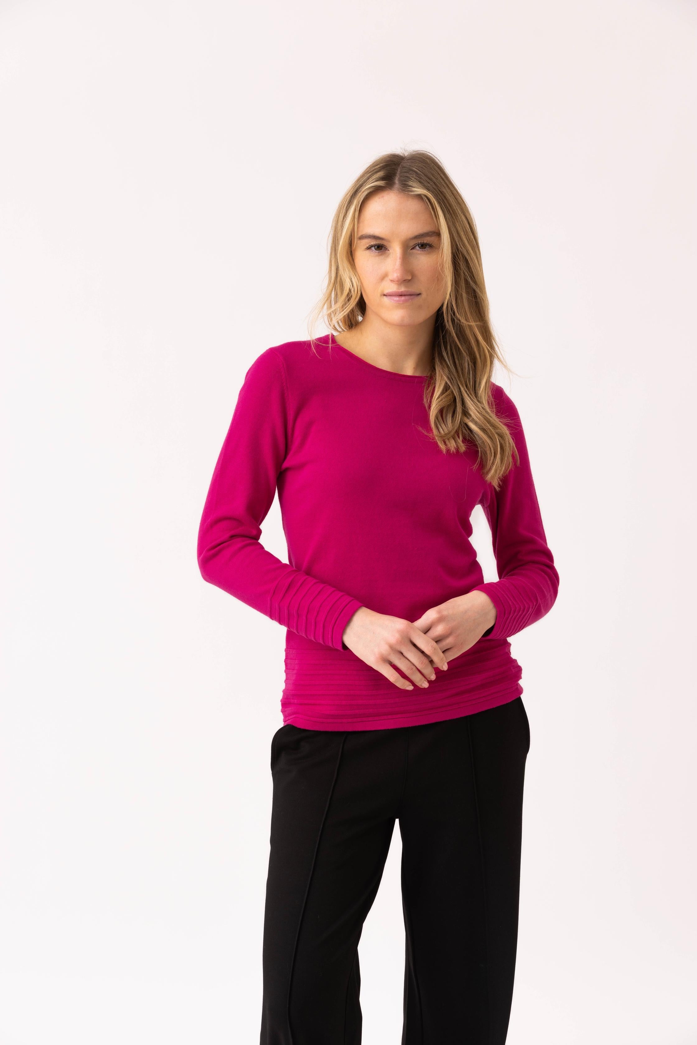 KADOU BOUTIQUE Round Neck Rib Knit Sweater — main product shot