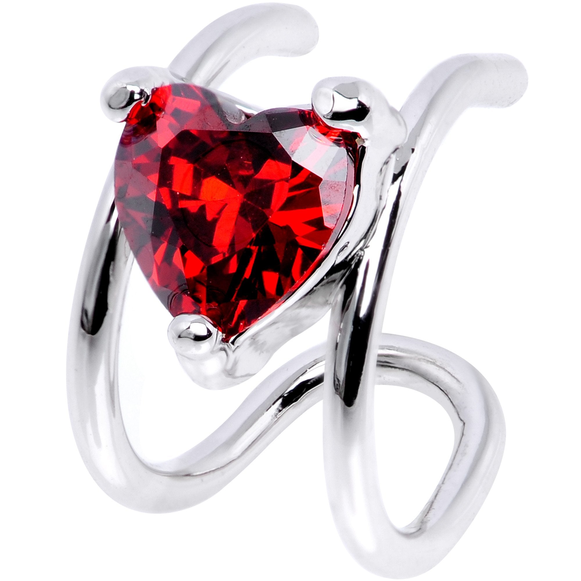 BodyCandy Red Gem Royal Heart Ear Cuff — detail and construction