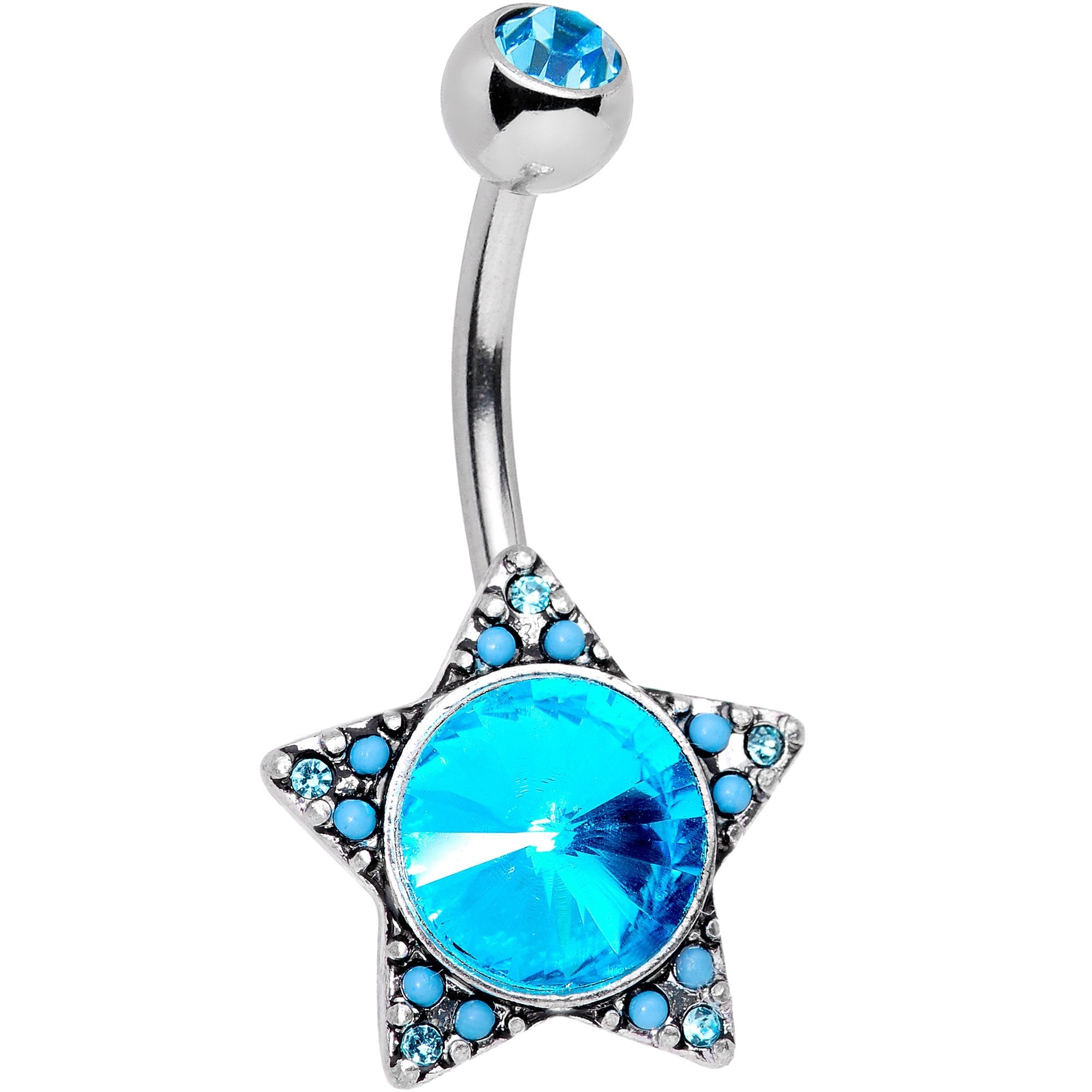 BodyCandy Aqua Gem Encrusted Big Star Belly Ring — main product shot
