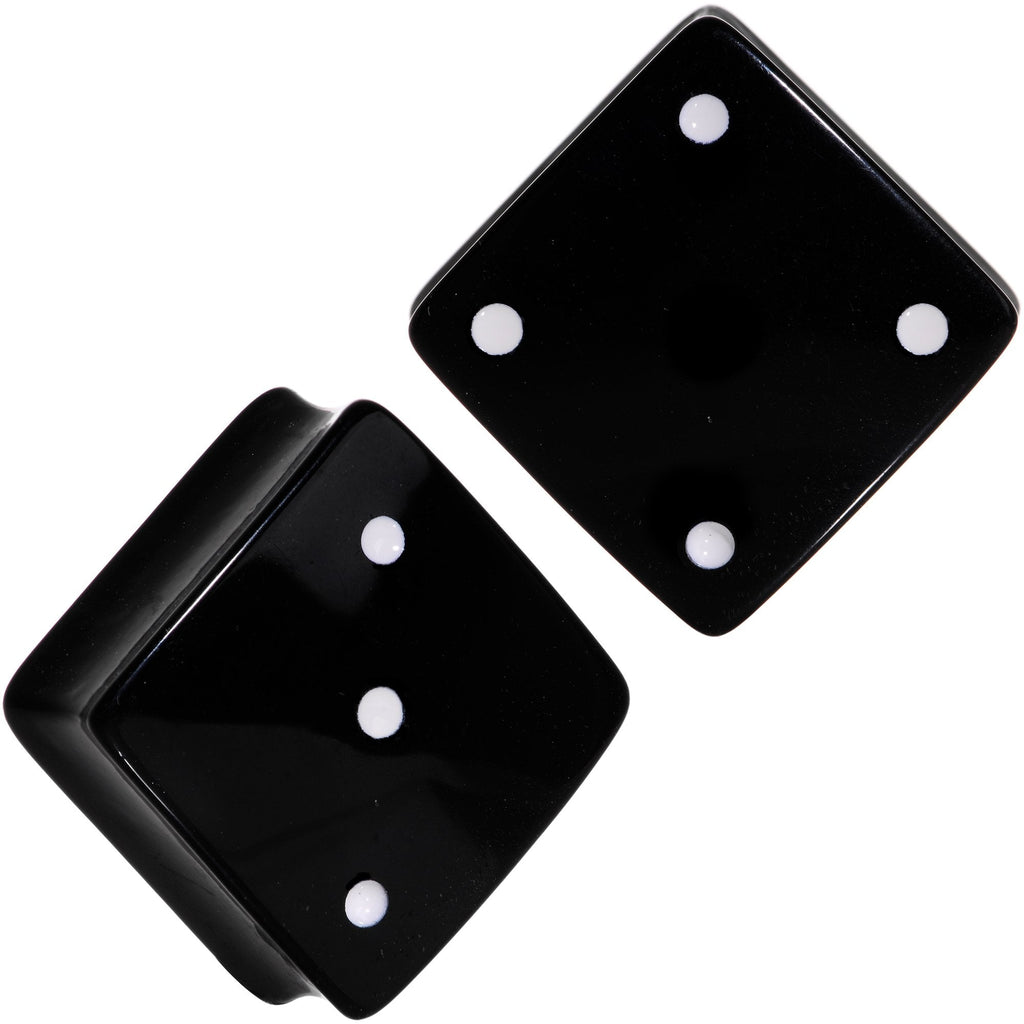 BodyCandy Black Acrylic Square Shaped Lucky 7 Dice Saddle Plug Set 22mm to 31mm — back view