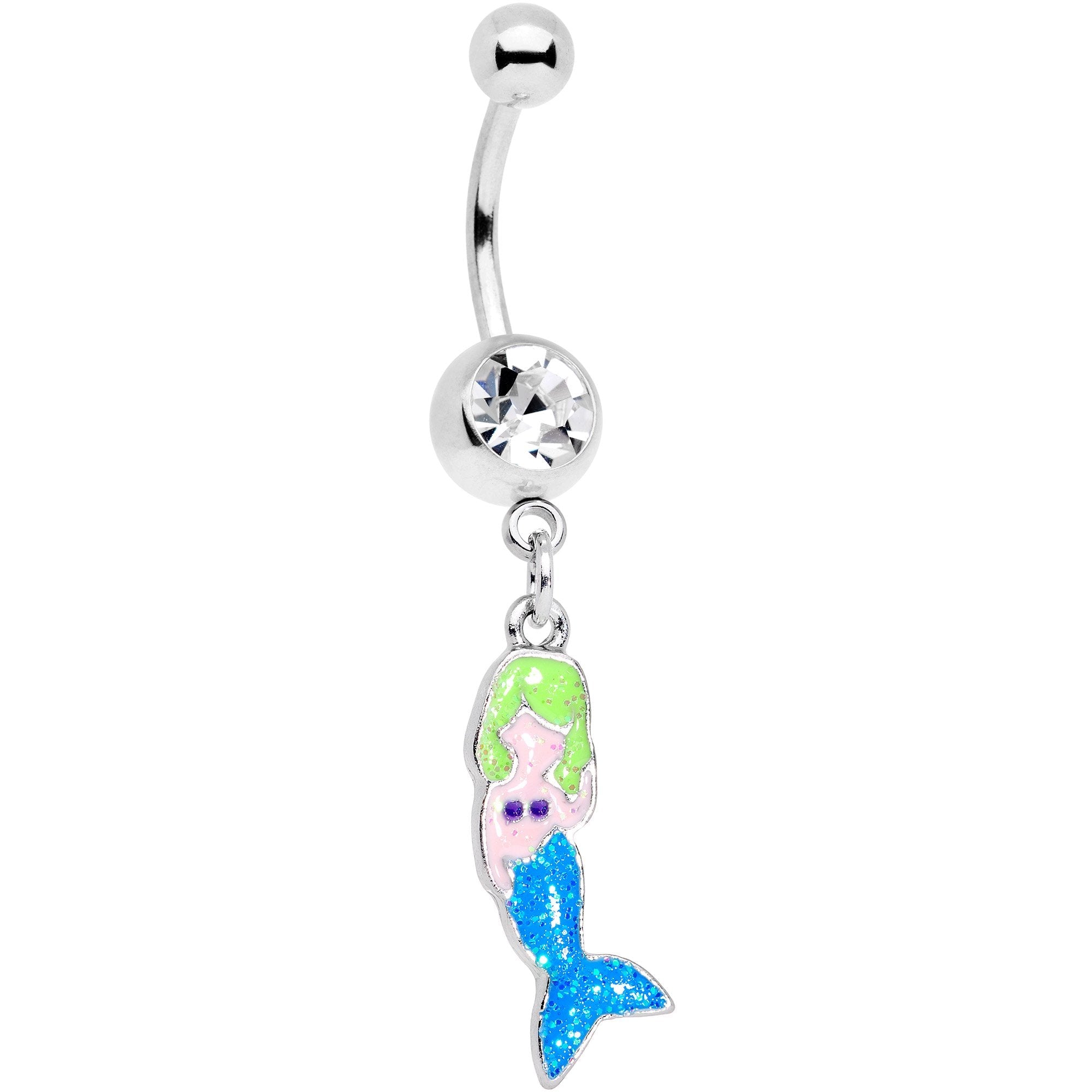 BodyCandy Clear Gem Blue Fin Mermaid Dangle Belly Ring — main product shot