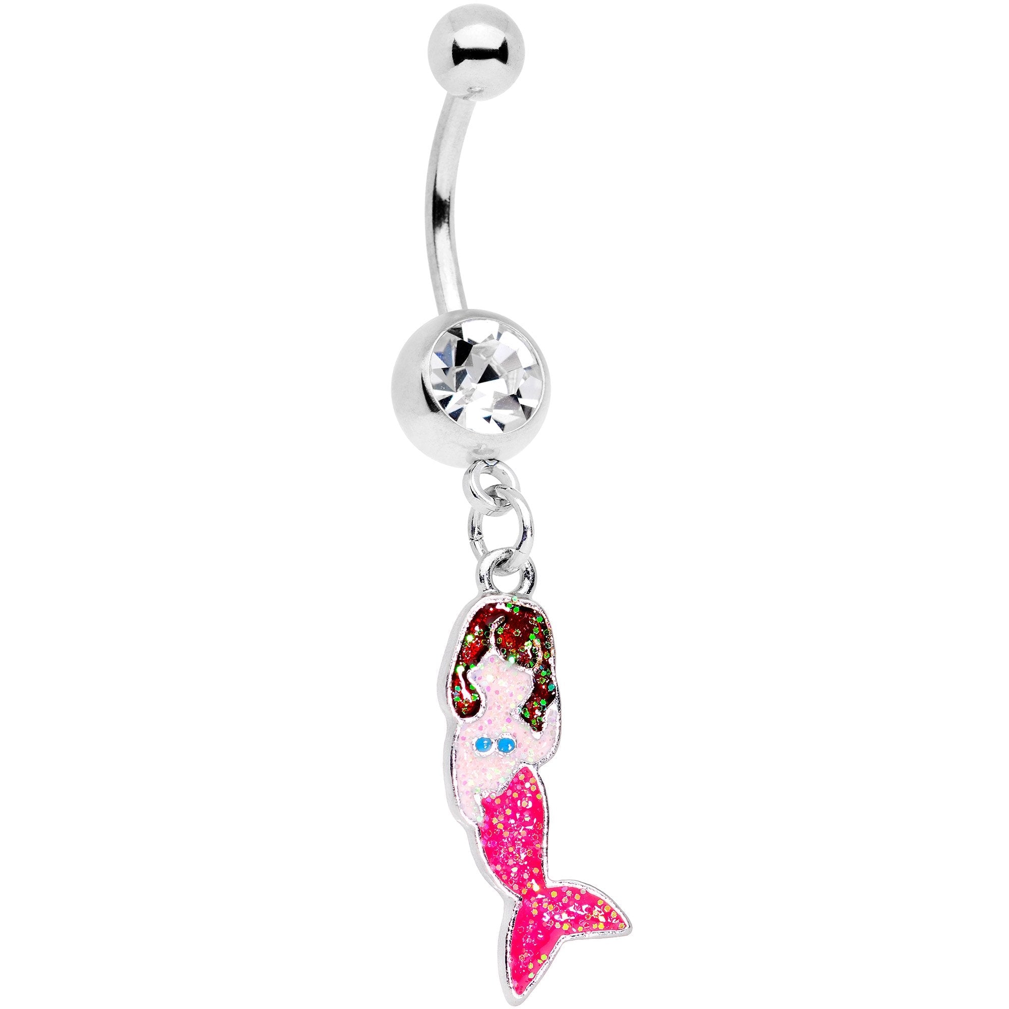 BodyCandy Clear Gem Pink Fin Mermaid Dangle Belly Ring — main product shot