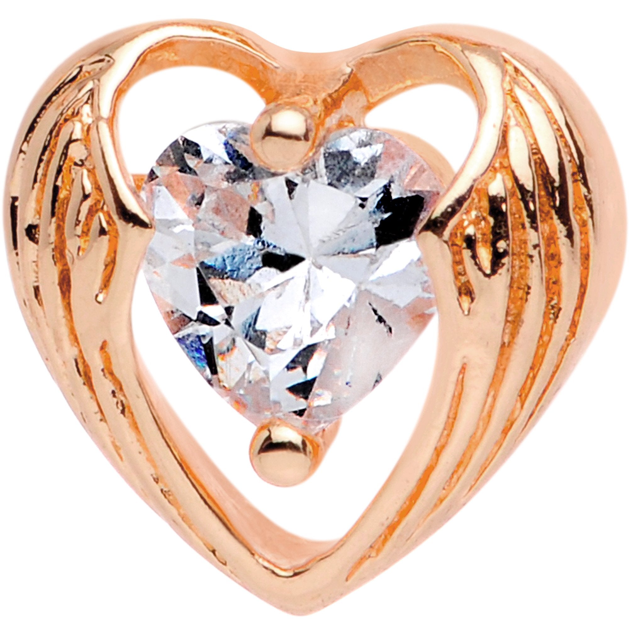 BodyCandy Clear CZ Gem Rose Gold Plated Hugged Heart Cartilage Tragus Earring — detail and construction