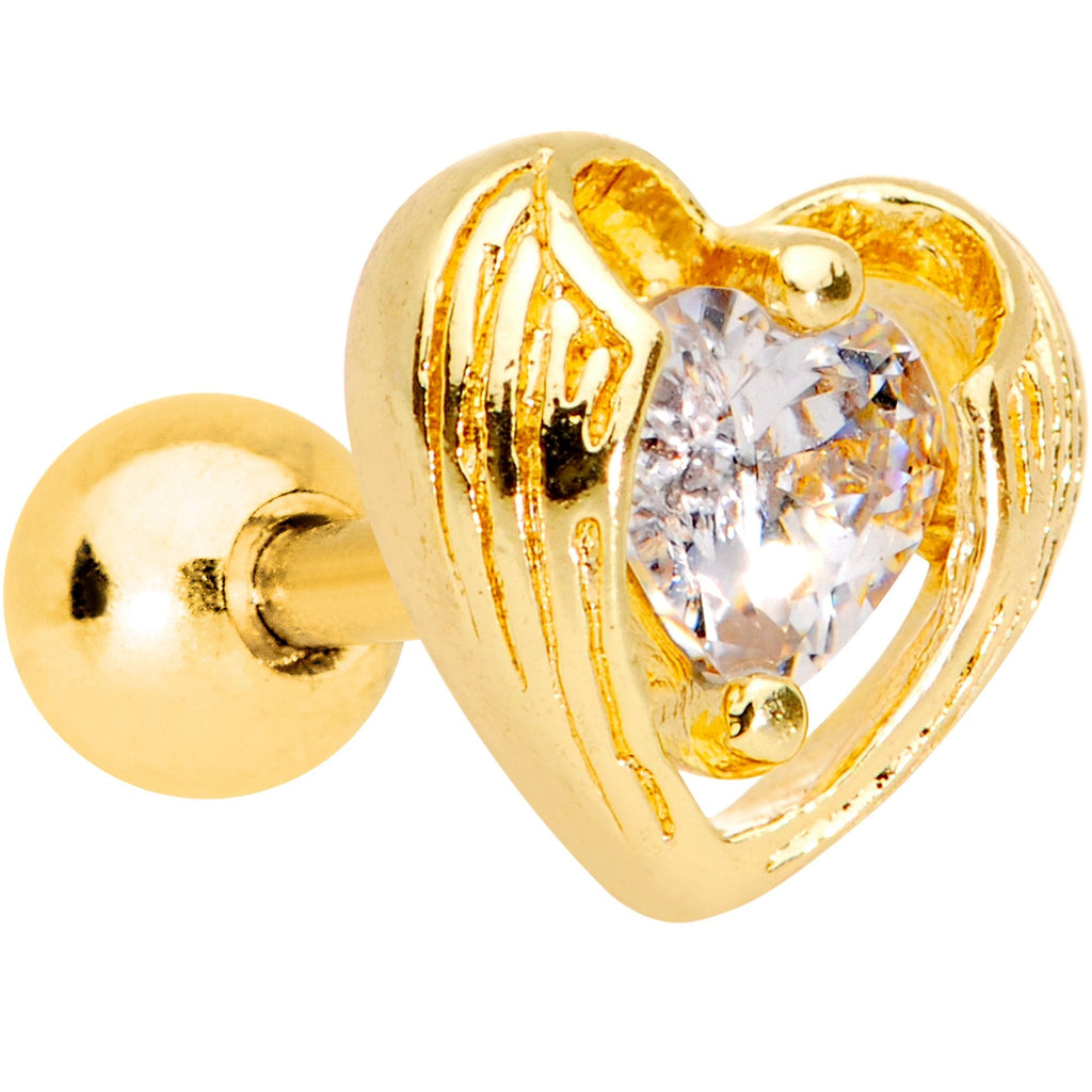 BodyCandy Clear CZ Gem Gold Plated Hugged Heart Cartilage Tragus Earring — main product shot