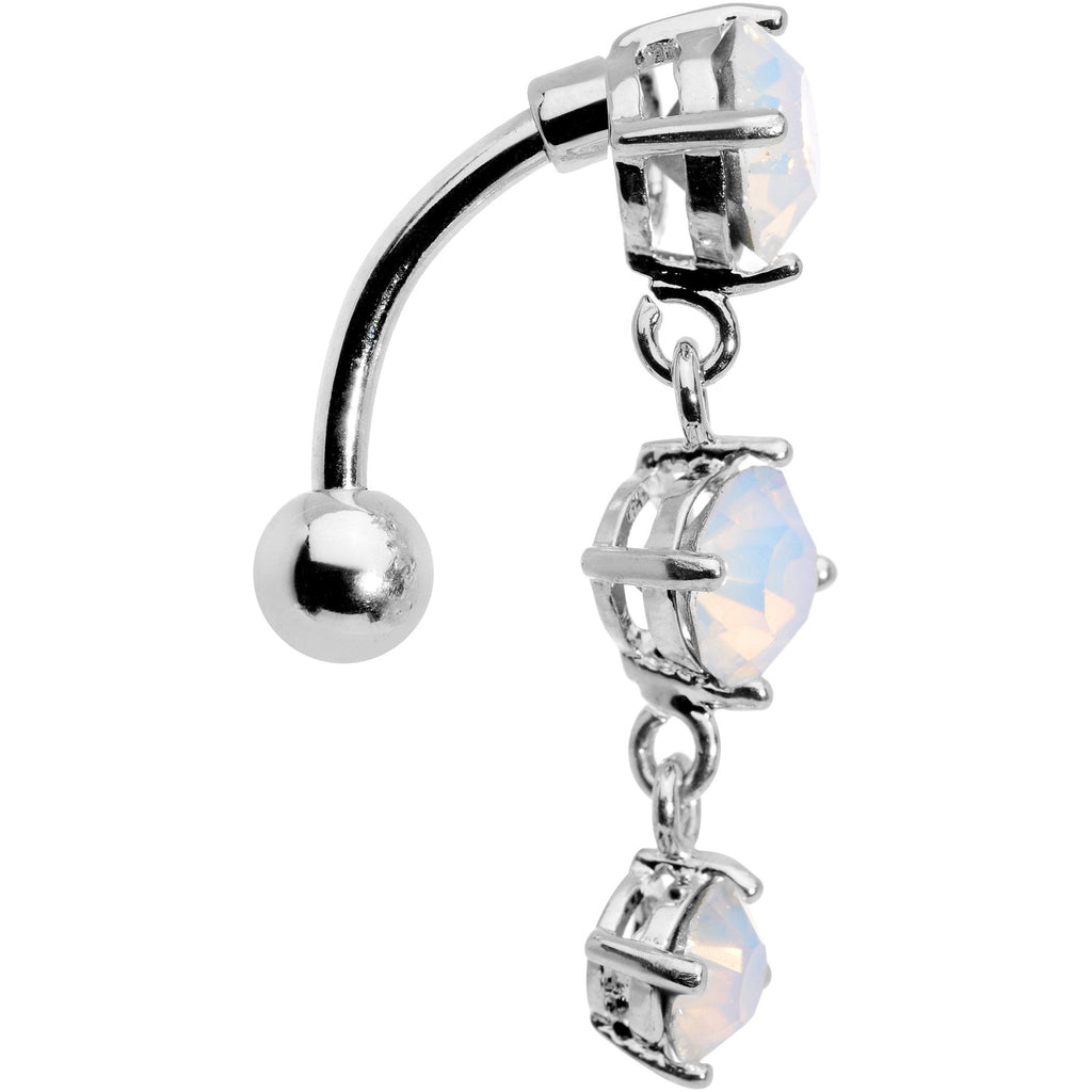 BodyCandy White Faux Opal Trio Tier Top Mount Dangle Belly Ring — detail and construction