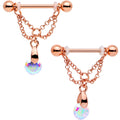 BodyCandy Aurora Gem Rose Gold PVD Droplet Chain Dangle Barbell Nipple Ring Set — main product shot