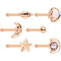 BodyCandy White Faux Opal Rose Gold PVD Out of This World Nose Bone 6 Pack Set — main product shot