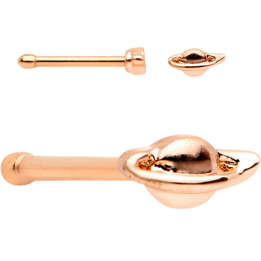BodyCandy White Faux Opal Rose Gold PVD Out of This World Nose Bone 6 Pack Set — branding close-up