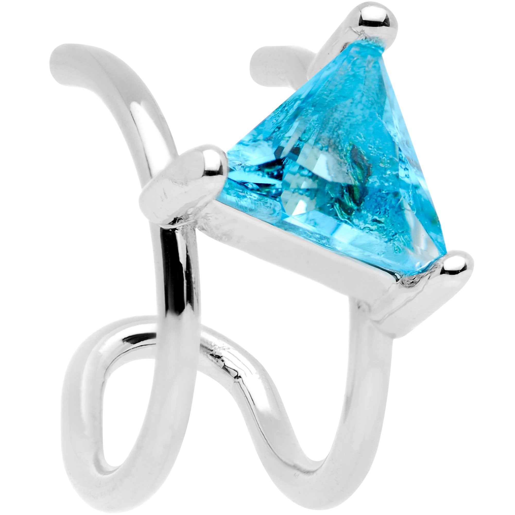 BodyCandy Aqua CZ Gem Triangle Bling Non Pierced Ear Cuff — detail and construction