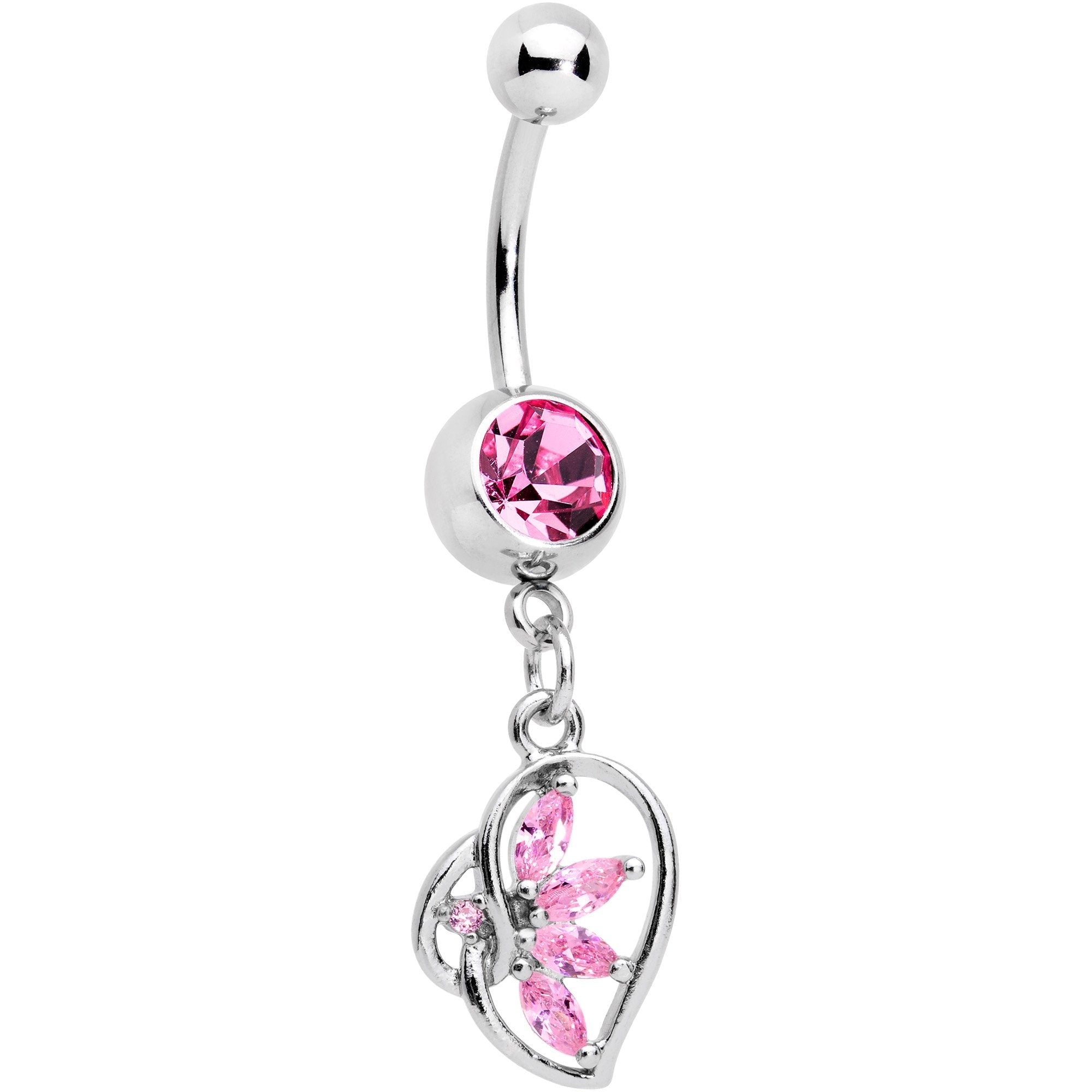 BodyCandy Pink CZ Gem Twisted Heart Splash Dangle Belly Ring — main product shot