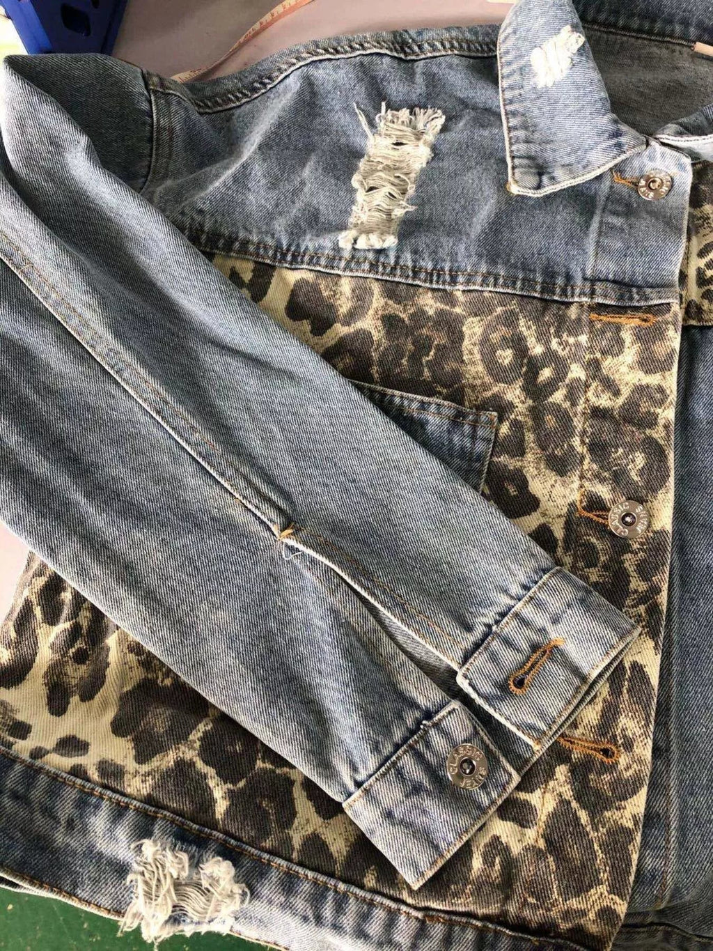 Leopard Button Up Denim Jacket