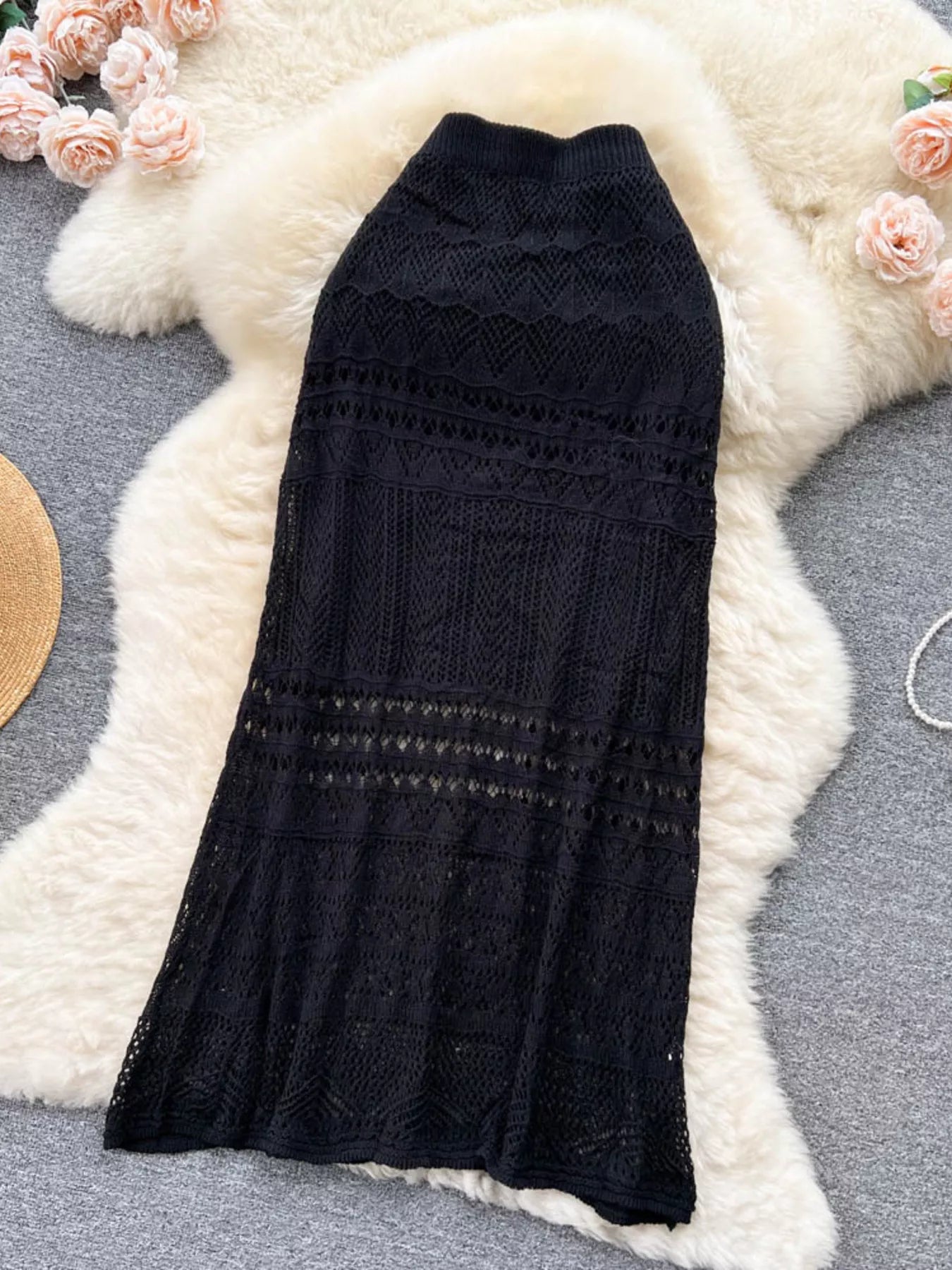 Knitted Hollow Out Maxi Skirt