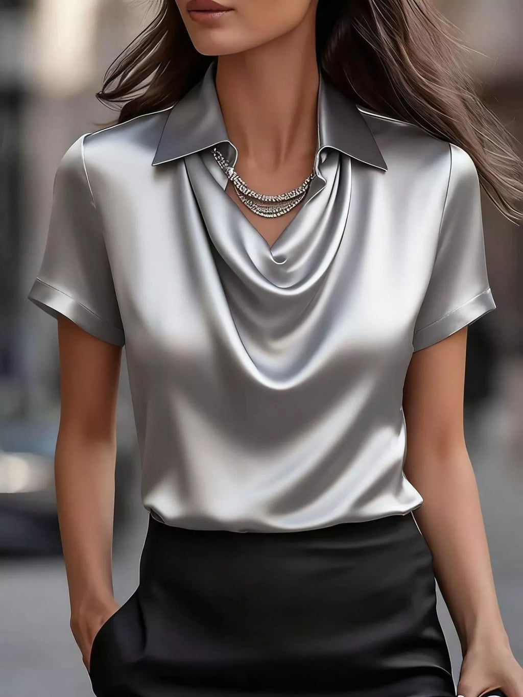 Full Size Satin Cowl Neck Blouse Plus Size
