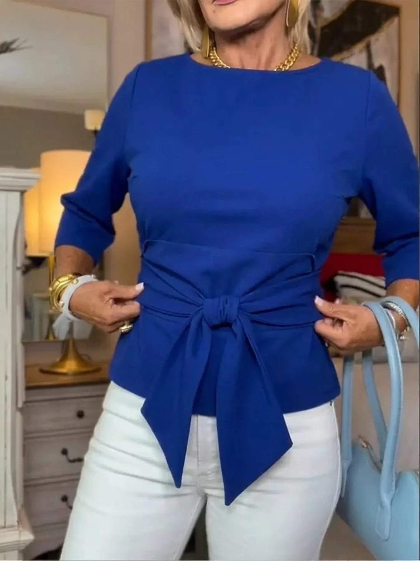 Full Size Tied 3/4 Sleeve Top Plus Size