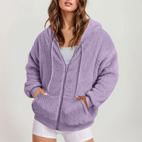 Long Zip-Up Hoodie – Soft Cotton Velvet, Oversized Fit