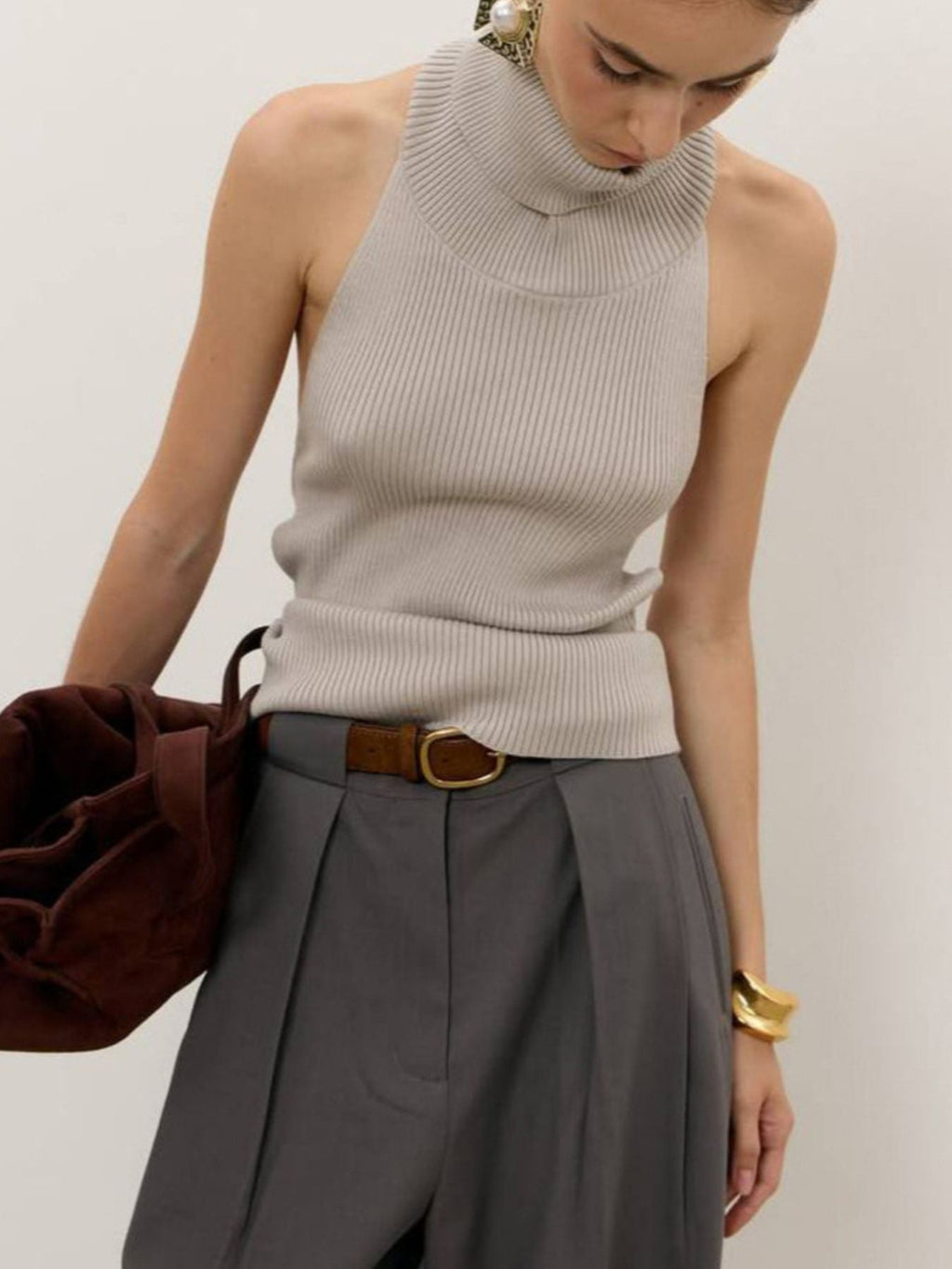 Backless Turtleneck Sweater Tank