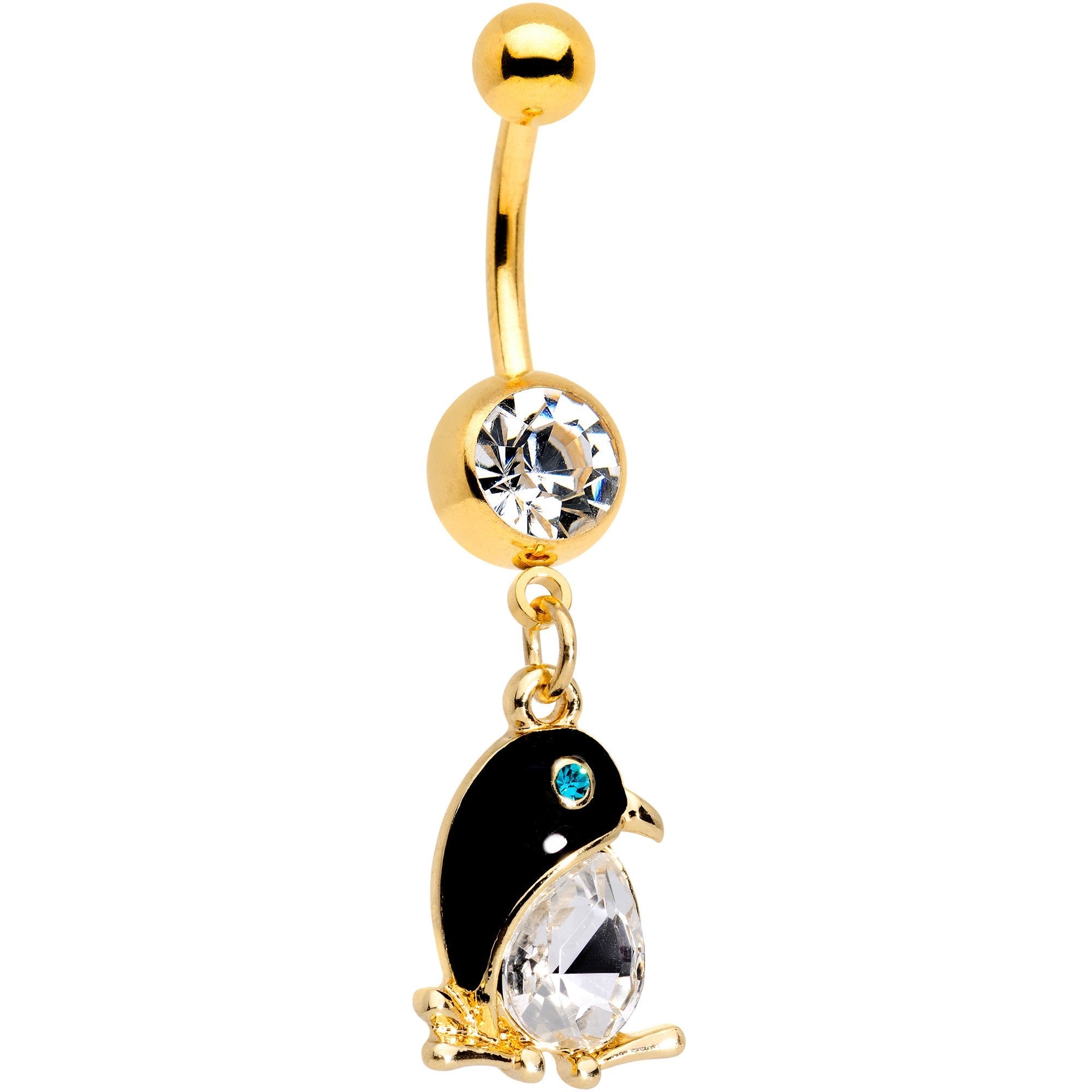 BodyCandy Clear Gem Gold PVD Bling Bling Penguin Dangle Belly Ring — main product shot