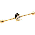 BodyCandy Clear Teal Gem Gold PVD Bling Bling Penguin Industrial Barbell 38mm — main product shot