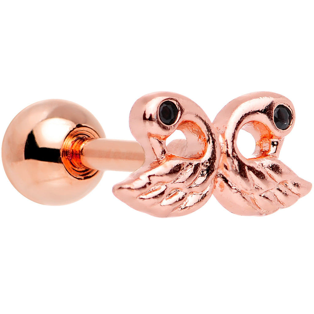BodyCandy Rose Gold Plated Ruffled Feather Dual Swans Tragus Cartilage Earring — main product shot