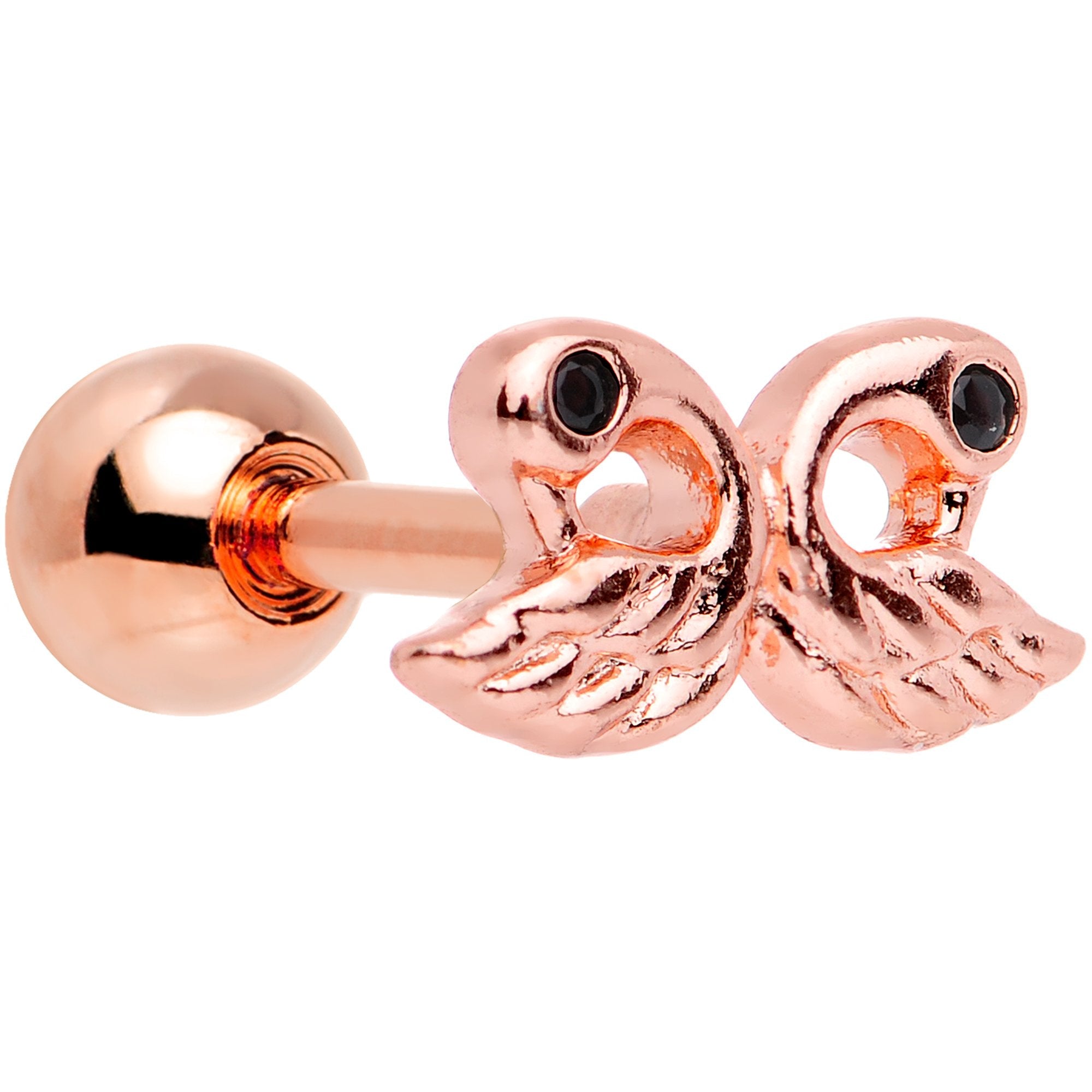 BodyCandy Rose Gold Plated Ruffled Feather Dual Swans Tragus Cartilage Earring — main product shot