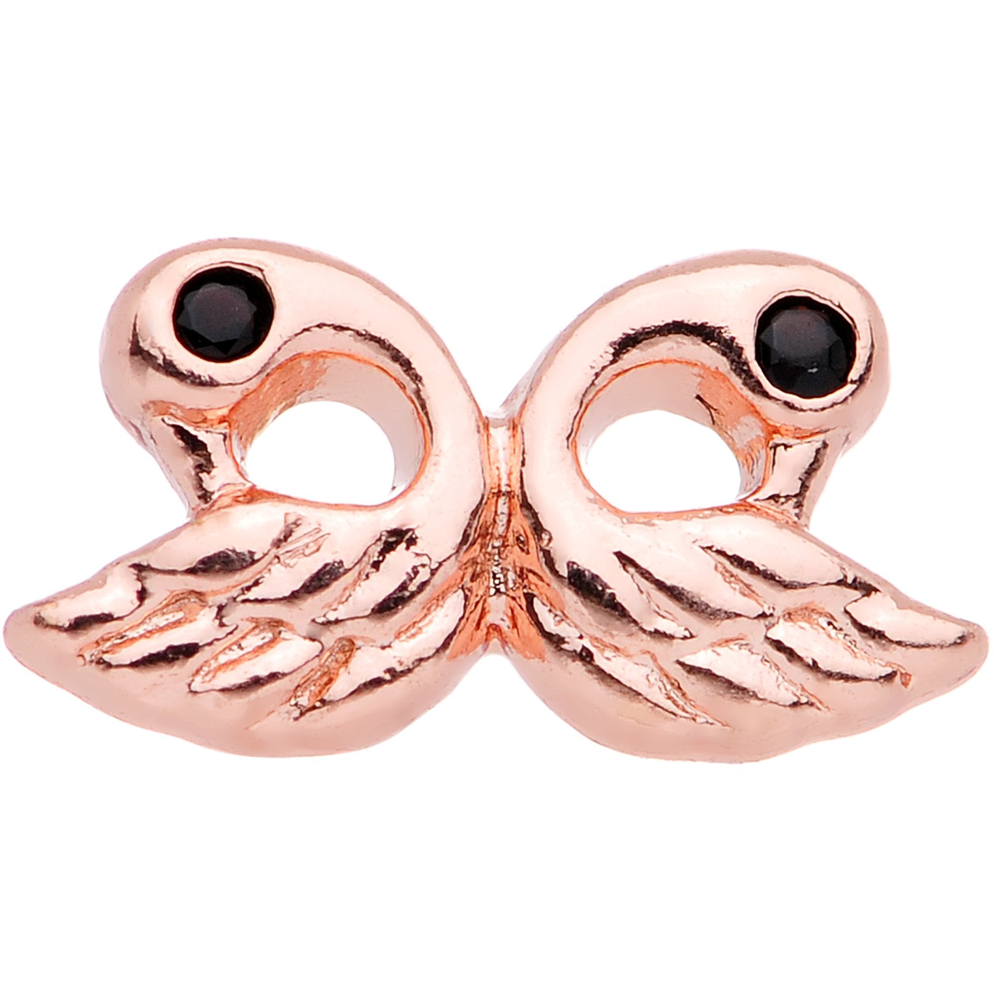 BodyCandy Rose Gold Plated Ruffled Feather Dual Swans Tragus Cartilage Earring — detail and construction