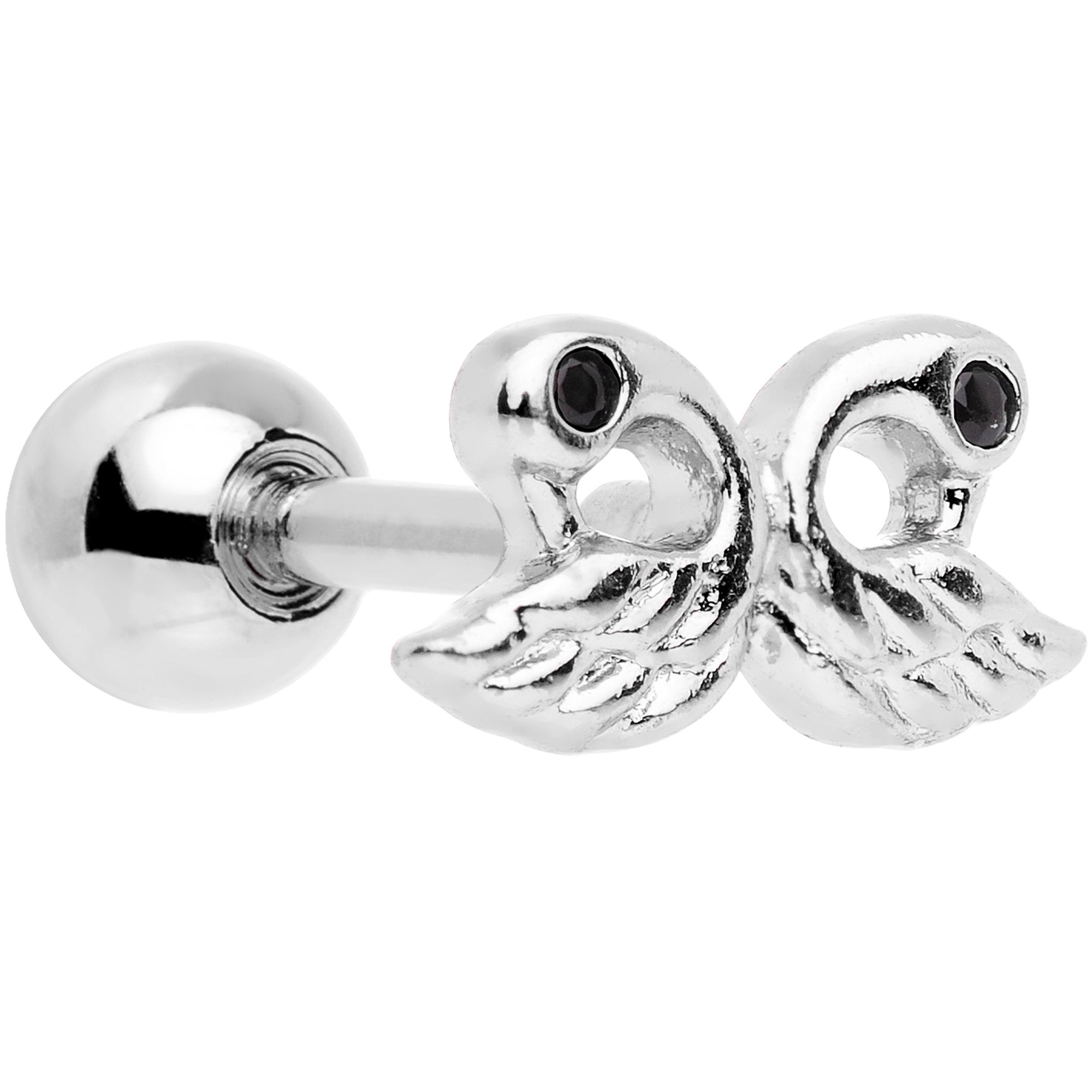BodyCandy Ruffled Feather Dual Swans Cartilage Tragus Earring — main product shot