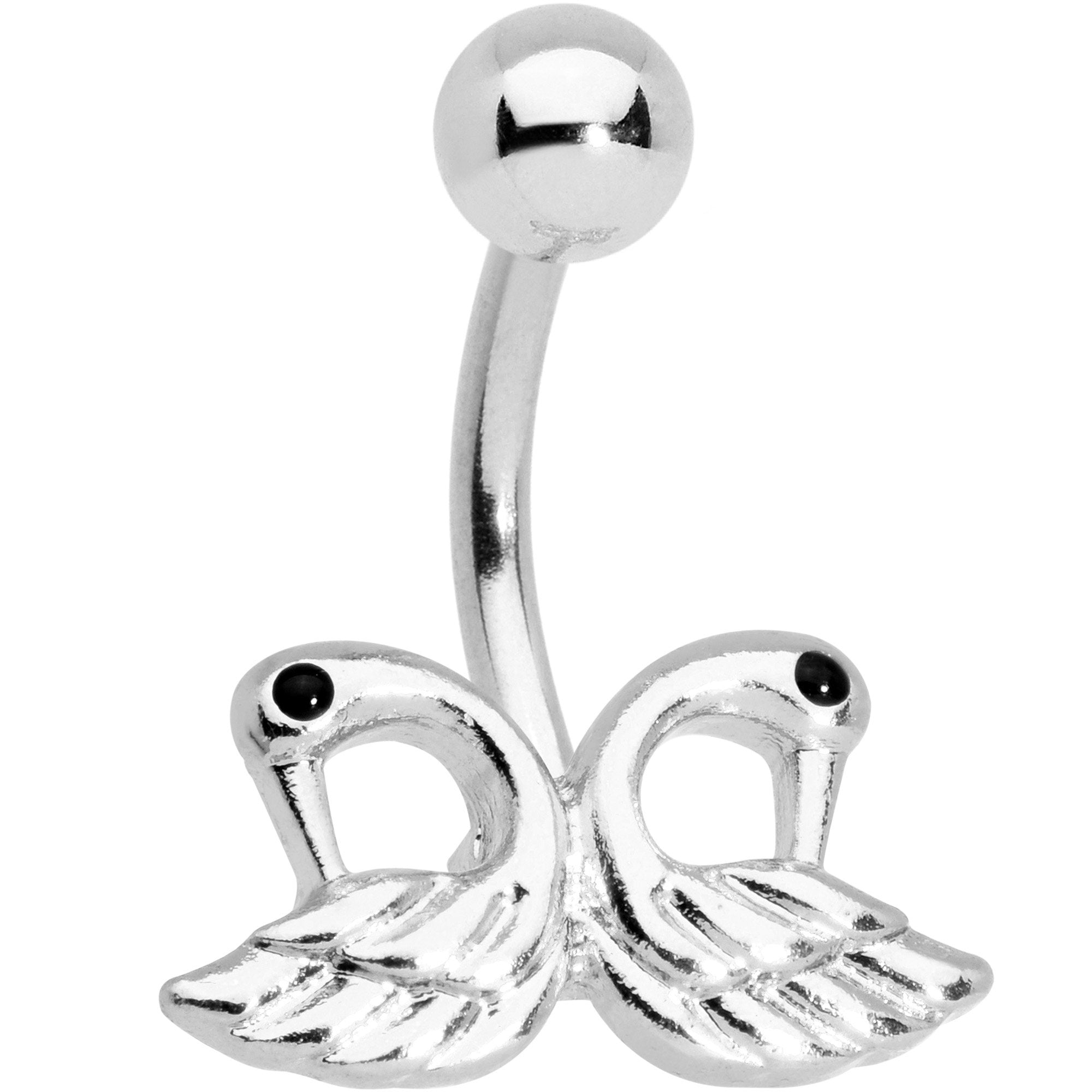 BodyCandy Ruffled Feather Dual Swans Belly Ring — main product shot