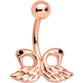 BodyCandy Rose Gold Plated Ruffled Feather Dual Swans Belly Ring — main product shot
