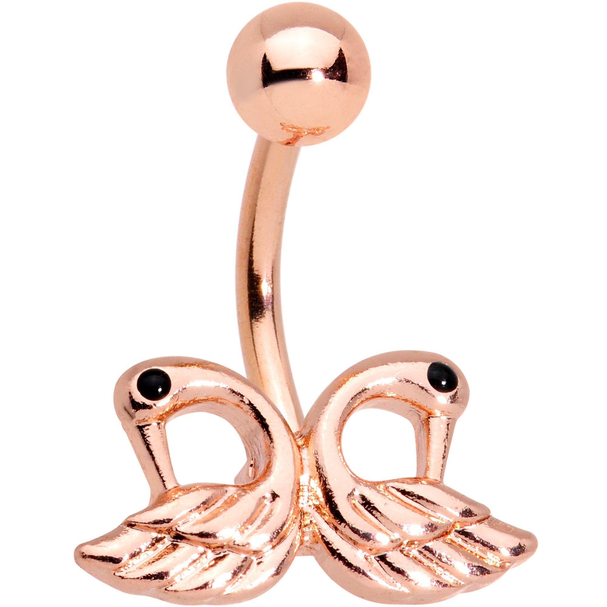 BodyCandy Rose Gold Plated Ruffled Feather Dual Swans Belly Ring — main product shot
