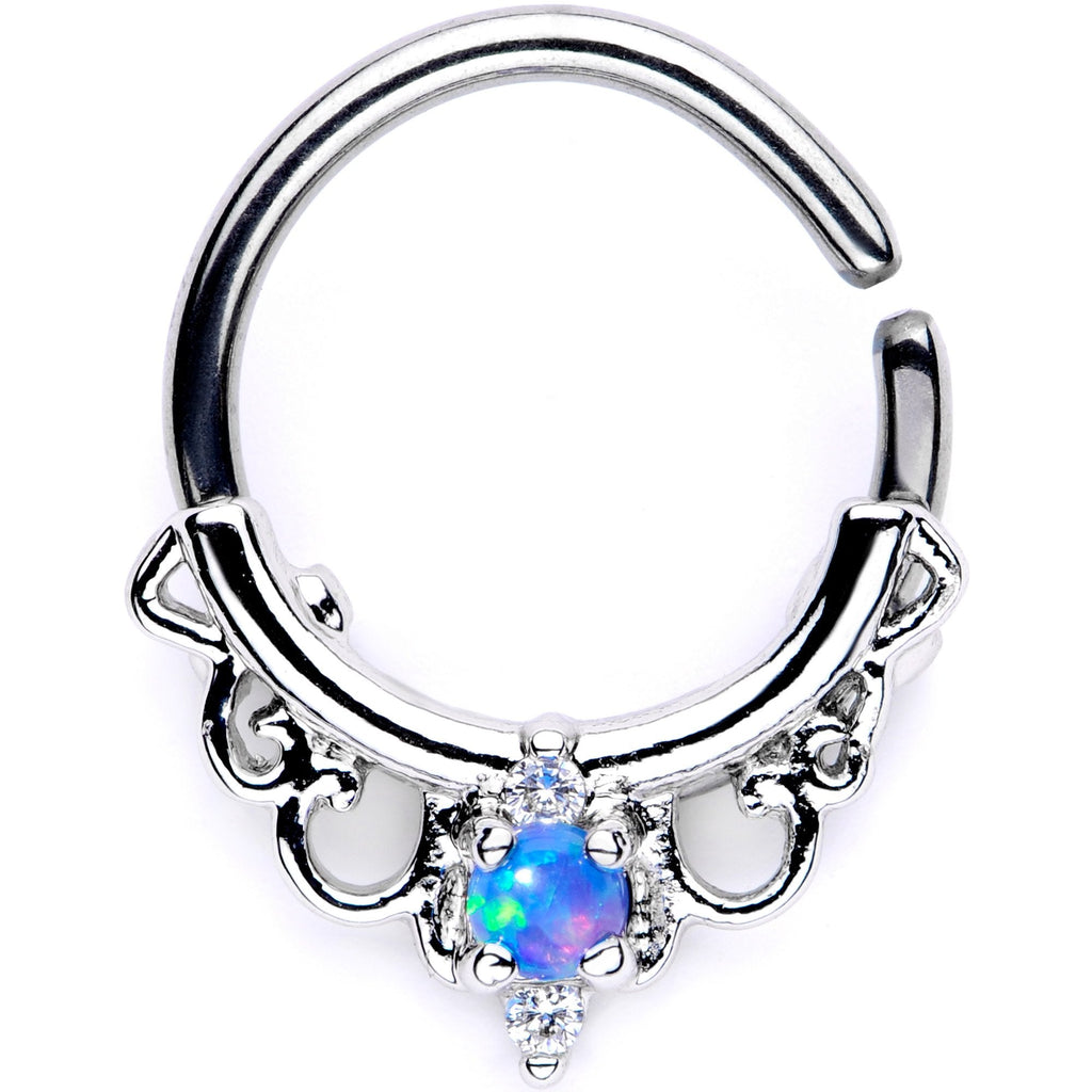BodyCandy 16G 3/8 Blue Synthetic Opal Filigree Seamless Circular Ring — packaging or label