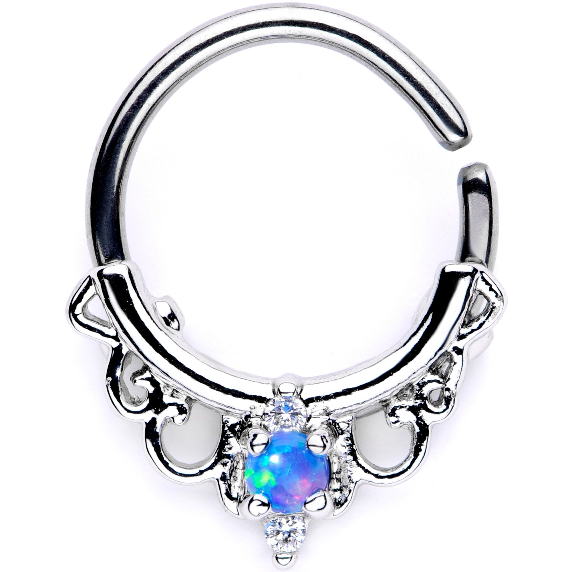 BodyCandy 16G 3/8 Blue Synthetic Opal Filigree Seamless Circular Ring — packaging or label
