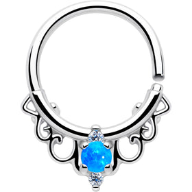 16G 3/8 Blue Synthetic Opal Filigree Seamless Circular Ring