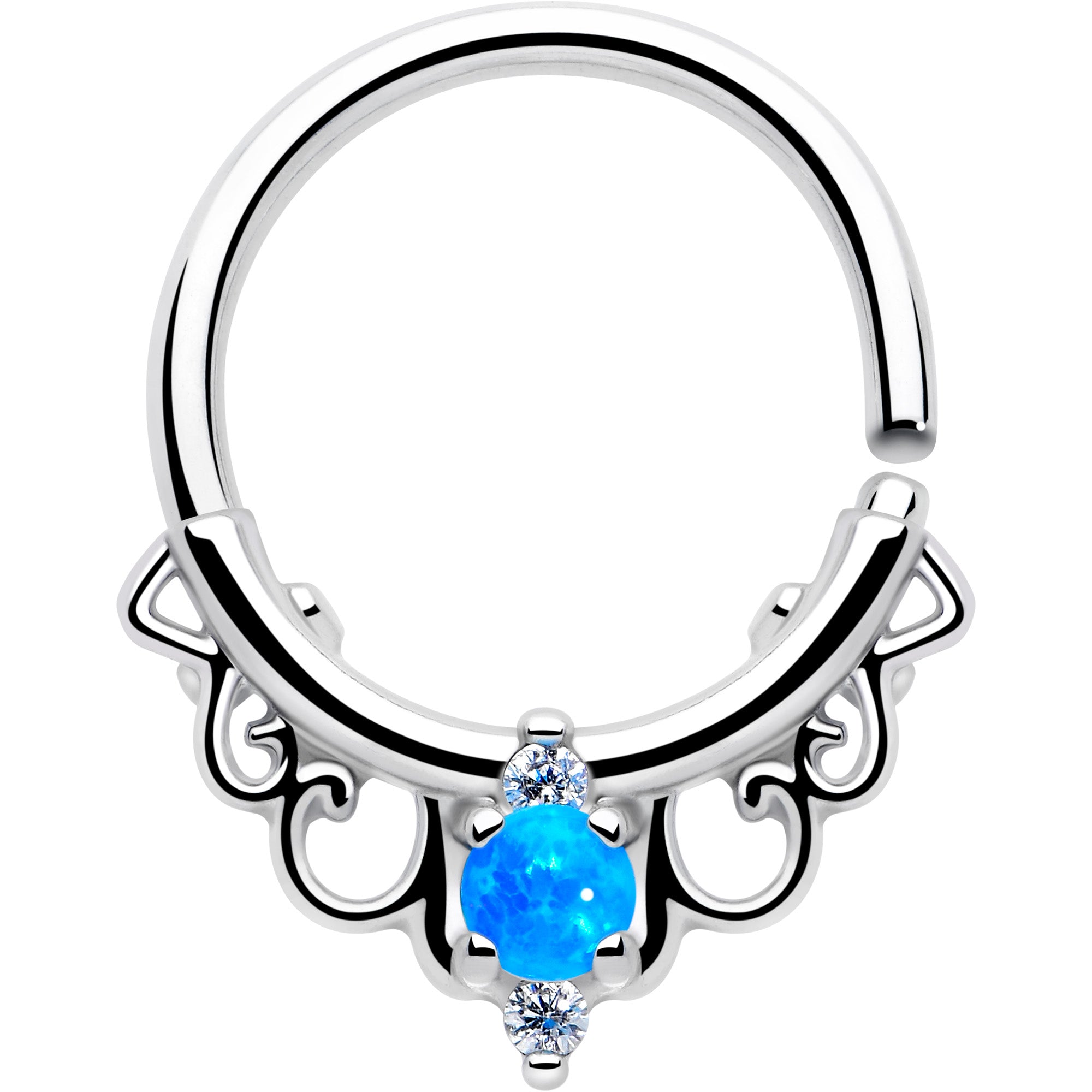 BodyCandy 16G 3/8 Blue Synthetic Opal Filigree Seamless Circular Ring — main product shot