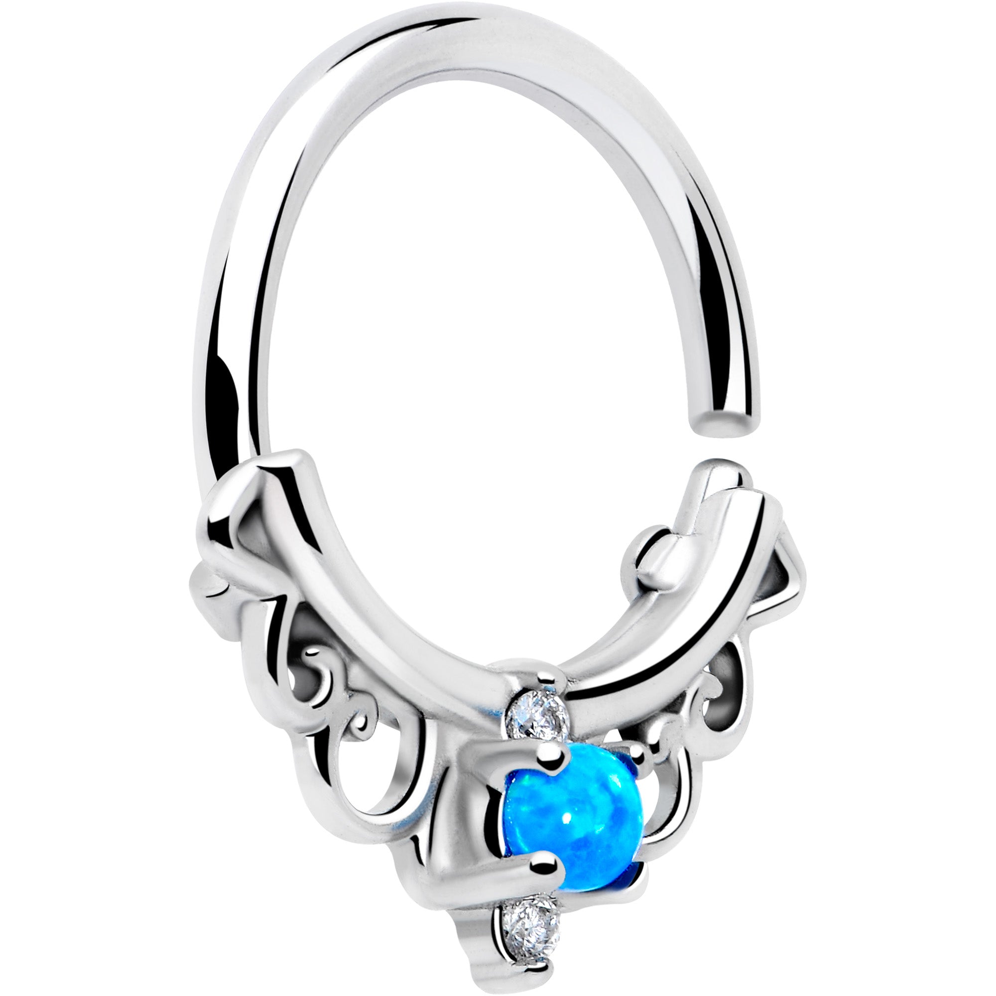BodyCandy 16G 3/8 Blue Synthetic Opal Filigree Seamless Circular Ring — lifestyle context